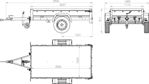 Tieflader Pkw Anhänger Garden Trailer 200 KIPP 200x106 cm 750 kg [mit Hochspriegel, Hochplane und Stützrad]