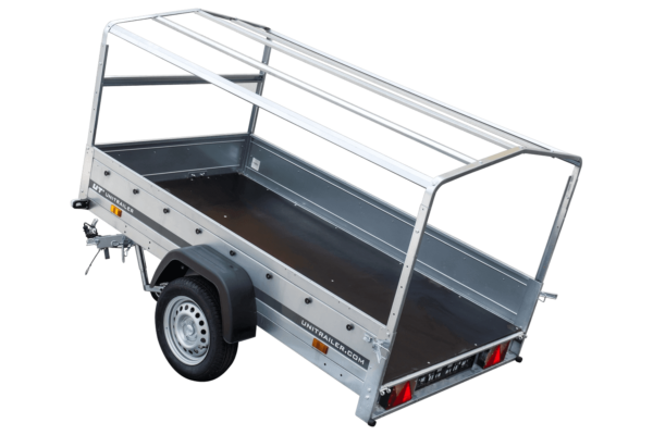 Auto Anhänger 230x125 Garden Trailer 230 KIPP Unitrailer 750 kg mit Stützrad, blauer Hochplane und Hochspriegel