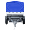Auto Anhänger 230x125 Garden Trailer 230 KIPP Unitrailer 750 kg mit Stützrad, blauer Hochplane und Hochspriegel