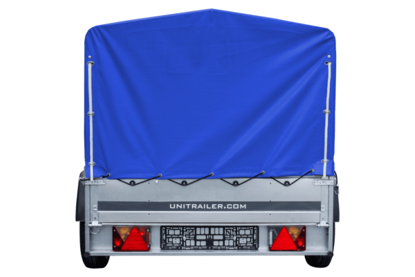 Auto Anhänger 230x125 Garden Trailer 230 KIPP Unitrailer 750 kg mit Stützrad, blauer Hochplane und Hochspriegel