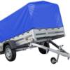 Auto Anhänger 230x125 Garden Trailer 230 KIPP Unitrailer 750 kg mit Stützrad, blauer Hochplane und Hochspriegel