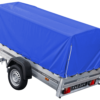 Auto Anhänger 230x125 Garden Trailer 230 KIPP Unitrailer 750 kg mit Stützrad, blauer Hochplane und Hochspriegel
